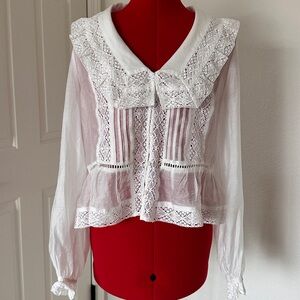 Caroline Constar Chic White Lace Women's Blouse small